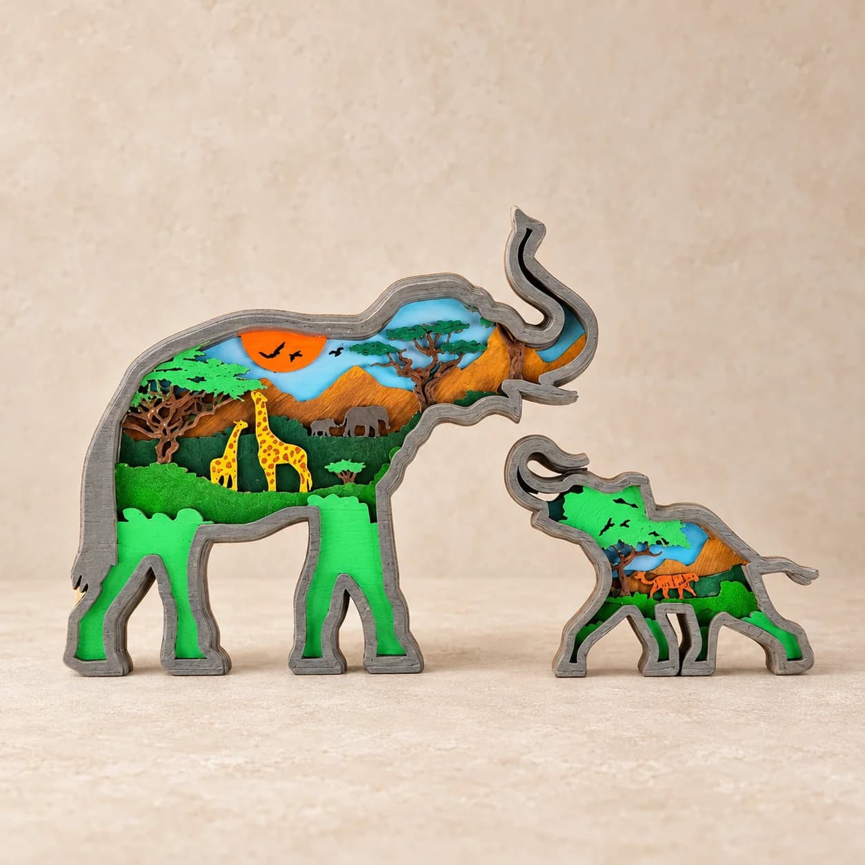 Layered Wooden Elephant - Jungle Safari