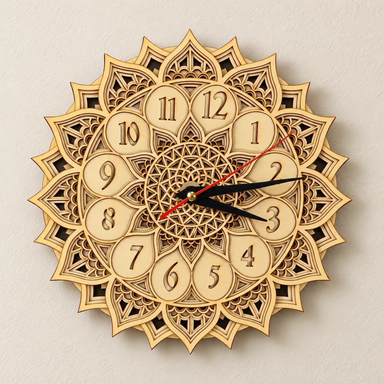 Layered Wooden Mandala Wall Clock