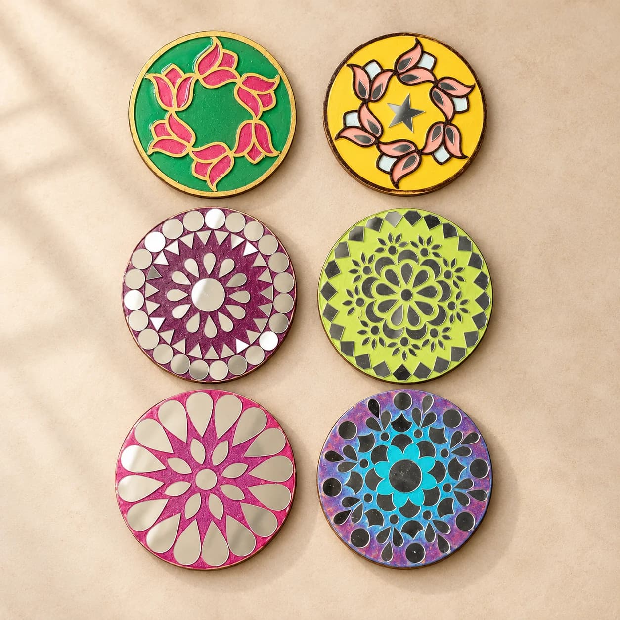 Mirror Mosaic Decorative Coasters and Bases